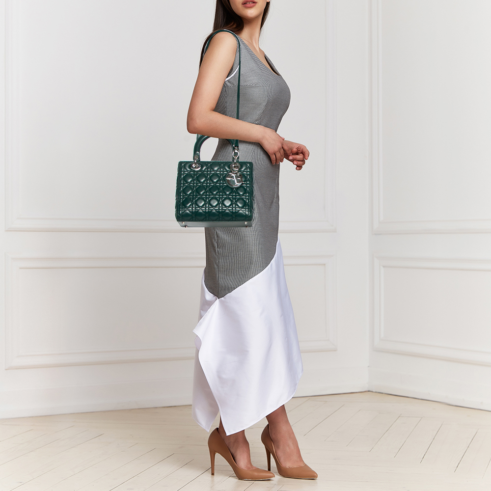

Dior Green Cannage Leather Medium Lady Dior Tote