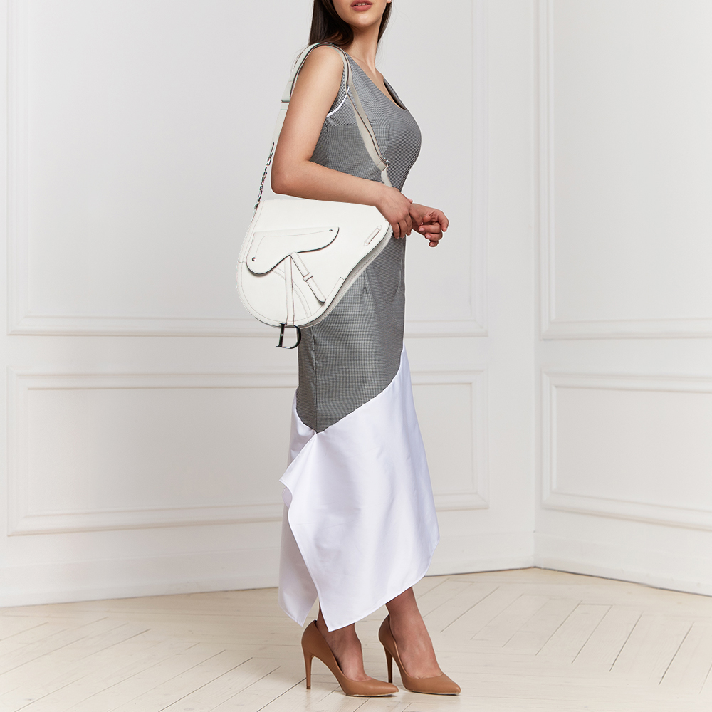 

Dior White Leather Front Pocket Saddle Bag