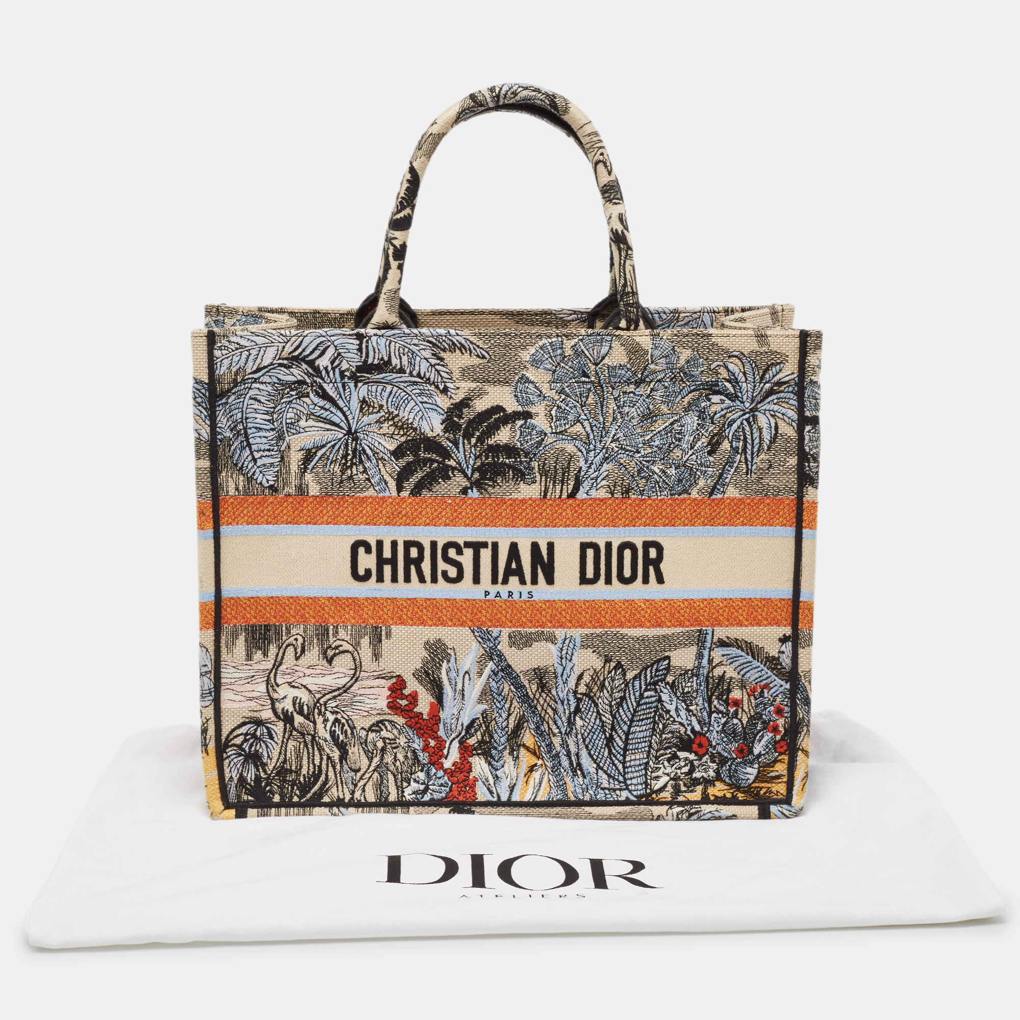 Dior Multicolor Toile De Jouy Tropicalia Embroidered Canvas Large Book Tote 