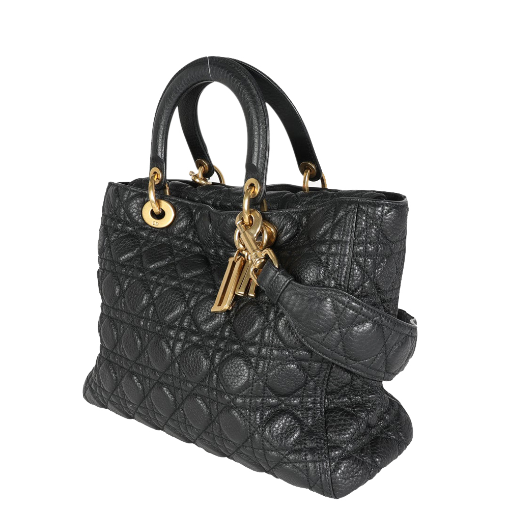 

Dior Black Cannage Quilted Grained Leather Large Lady Dior Bag