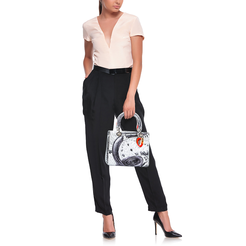 

Dior White/Black Leather Medium Jack Pierson Art Lady Dior Tote