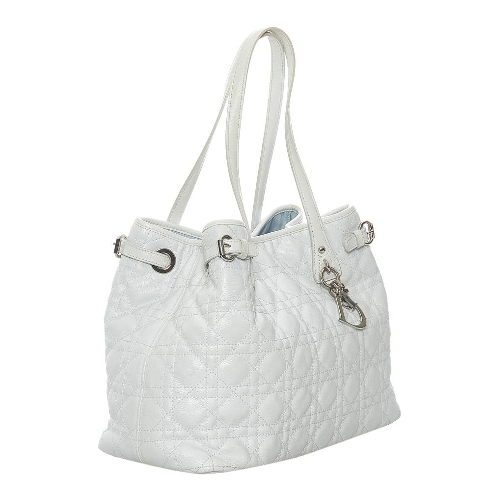 

Dior White Cannage Leather Panarea Tote Bag