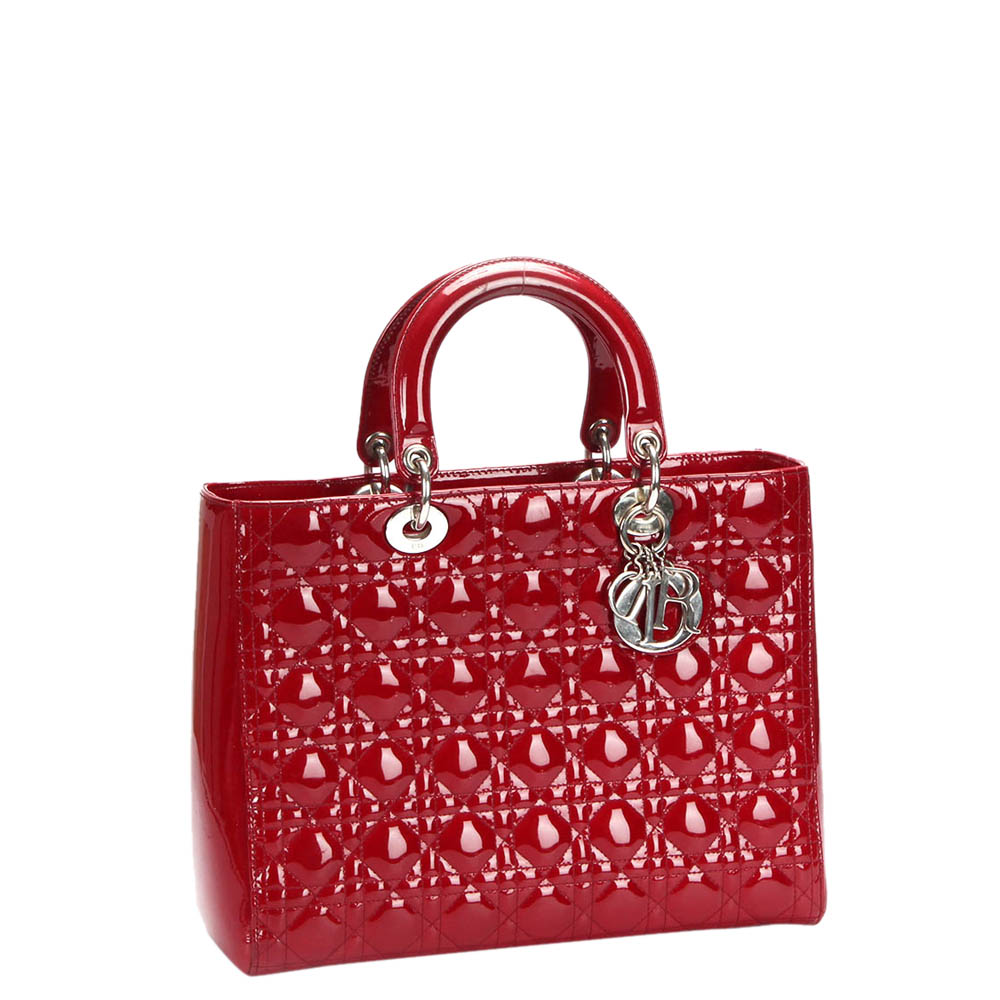 

Dior Red Patent Leather  Lady Dior Tote Bag