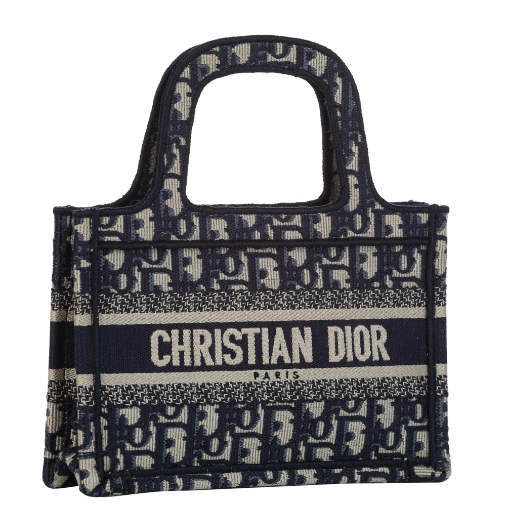 

Dior Blue/Grey Oblique Canvas Mini Book Tote Bag, Black