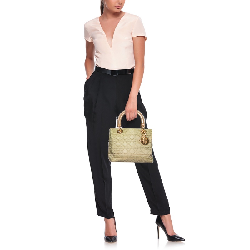 

Dior Green Cannage Quilted Nylon Medium Lady Dior Tote