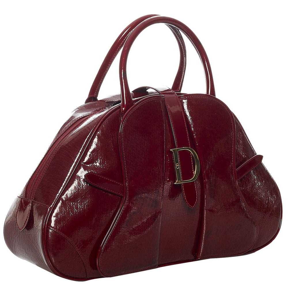 

Dior Red Patent Leather Saddle Dome Bag