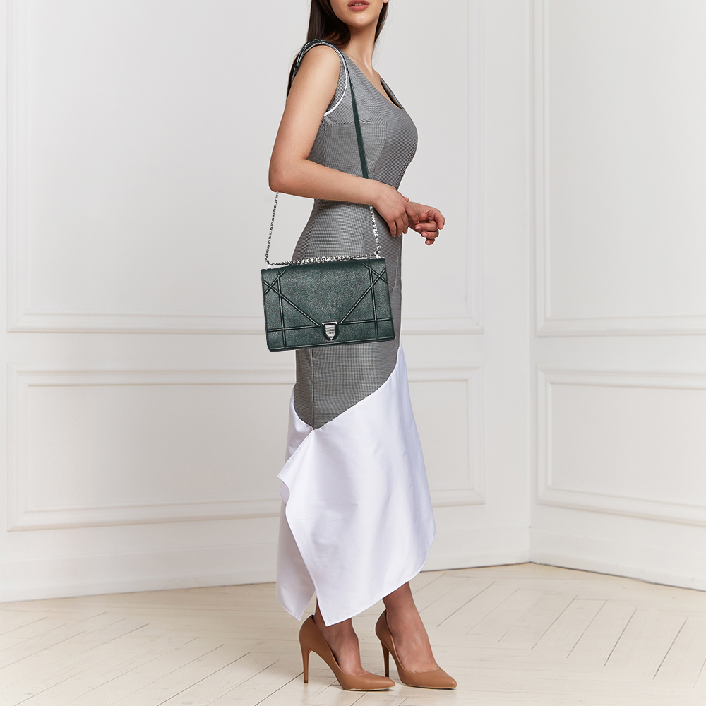 

Dior Dark Green Leather Large Diorama Shoulder Bag