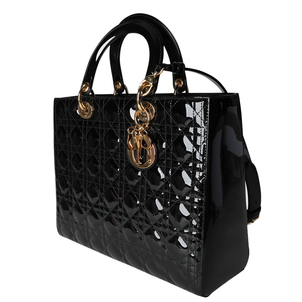 

Dior Black Cannage Patent Leather Lady Dior Large Bag