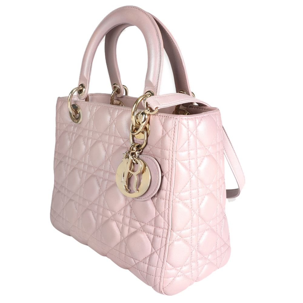 

Dior Lotus Pearlescent Cannage Lambskin Leather Medium Lady Dior Bag, Pink