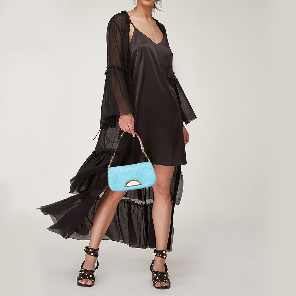 

Dior Blue/Light Pink Pony Hair And Snakeskin Malice Shoulder Bag