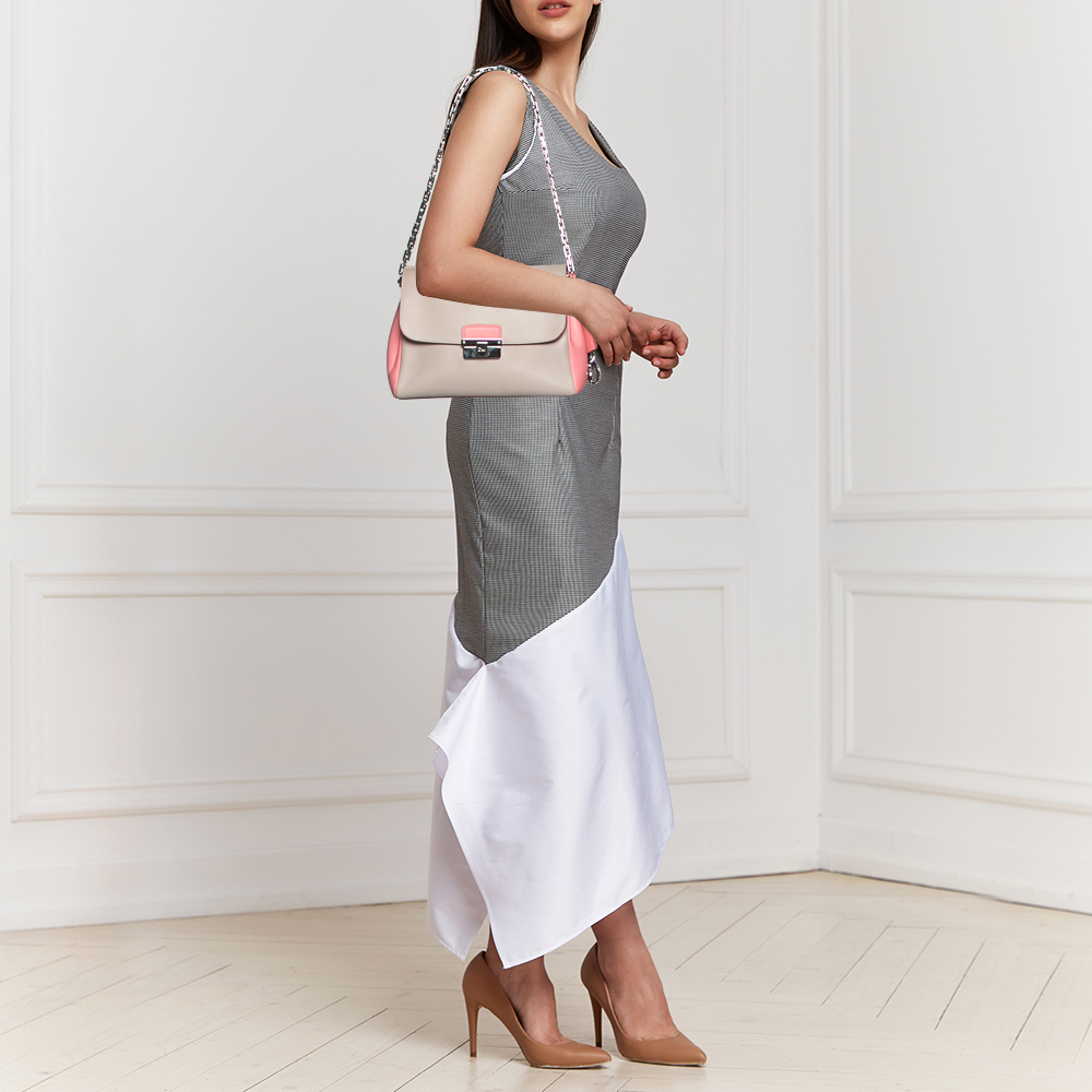 

Dior Pink/Pearl White Leather Small Diorling Shoulder Bag