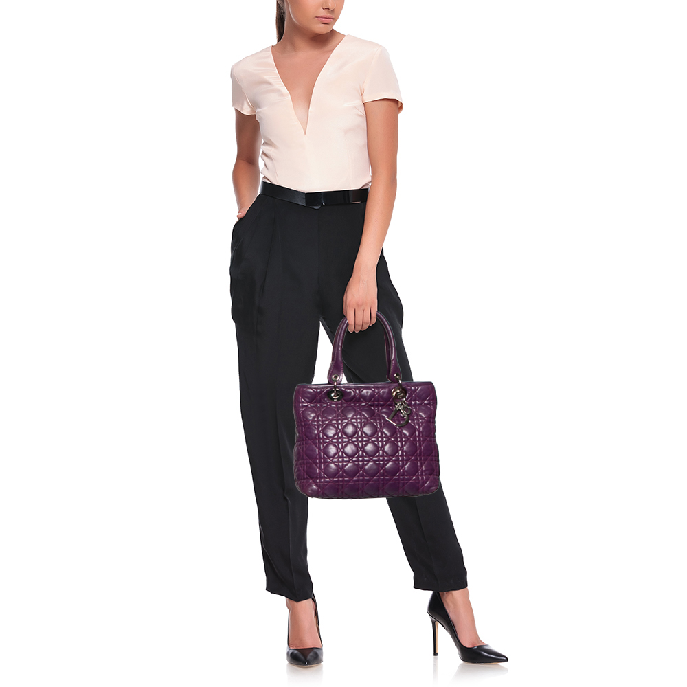 

Dior Purple Cannage Leather Soft Lady Dior Tote