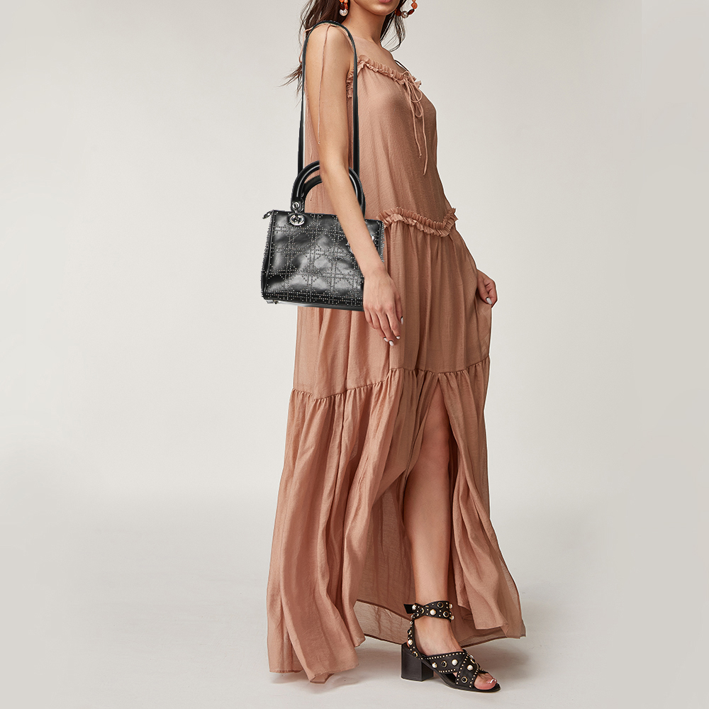 

Dior Black Embellished Cannage Leather Medium Lady Dior Tote