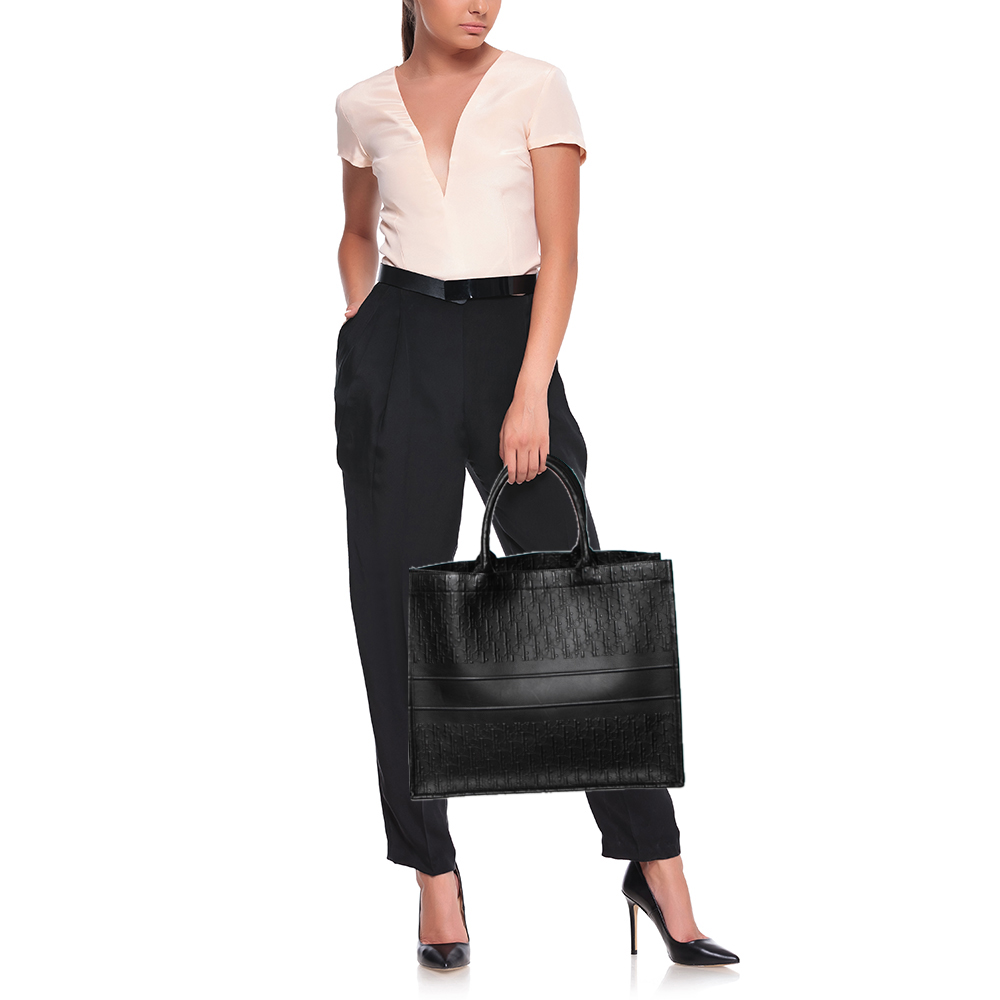 

Dior Black Oblique Embossed Leather Book Tote