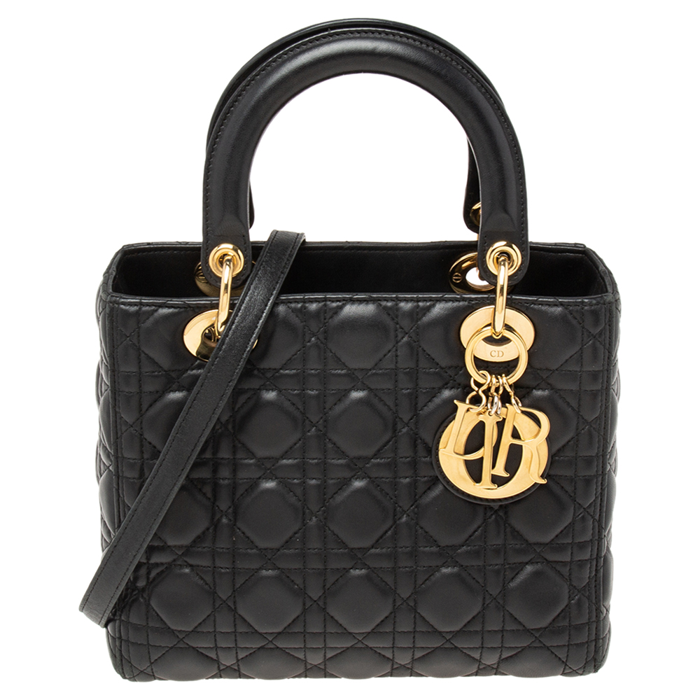 مملوكة مسبقًا Dior Black Cannage Leather Medium Lady Dior Tote