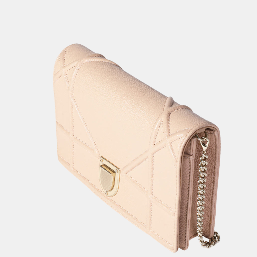 

Dior Beige Calfskin Leather Grained Diorama Chain Wallet