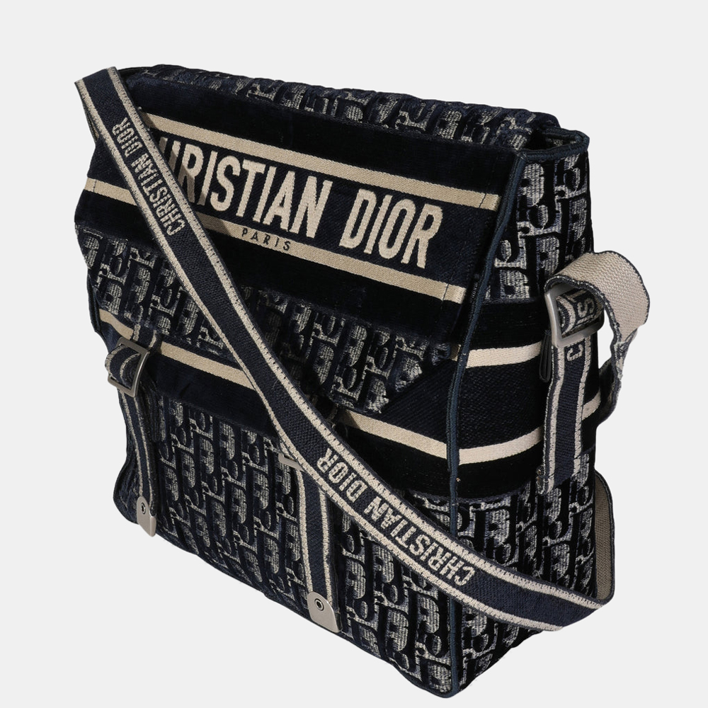 

Dior Blue Velvet Embroidery DiorCamp Canvas Messenger Bag, Beige