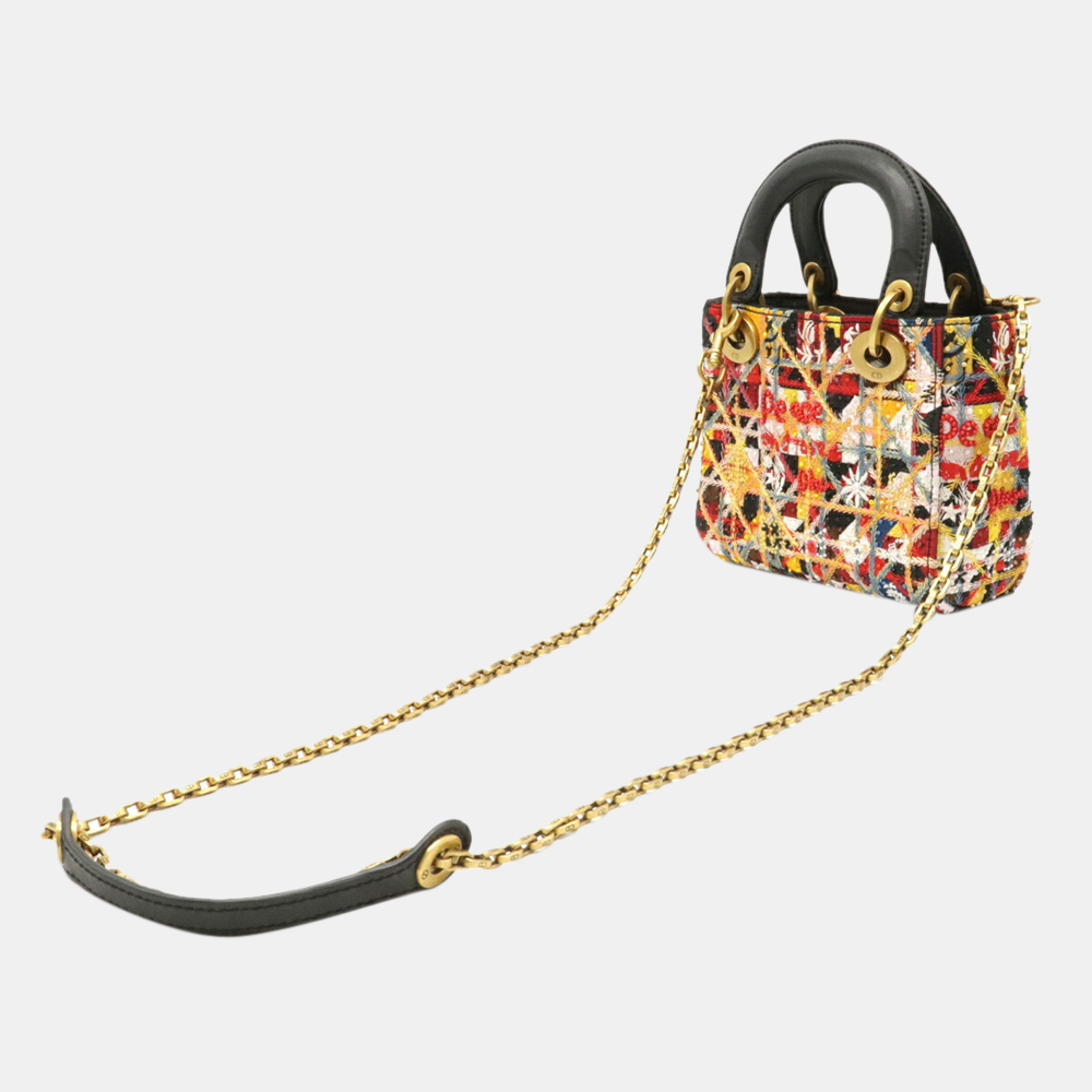 

Dior Multi Leather Embroidery Beads Lady Dior Top Handle Bag, Multicolor