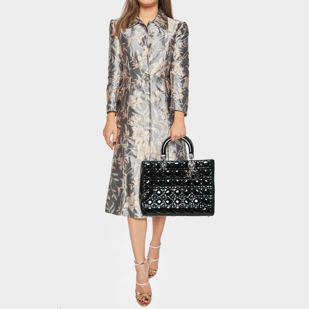 

Dior Black Cannage Patent Leather Large Lady Dior Tote