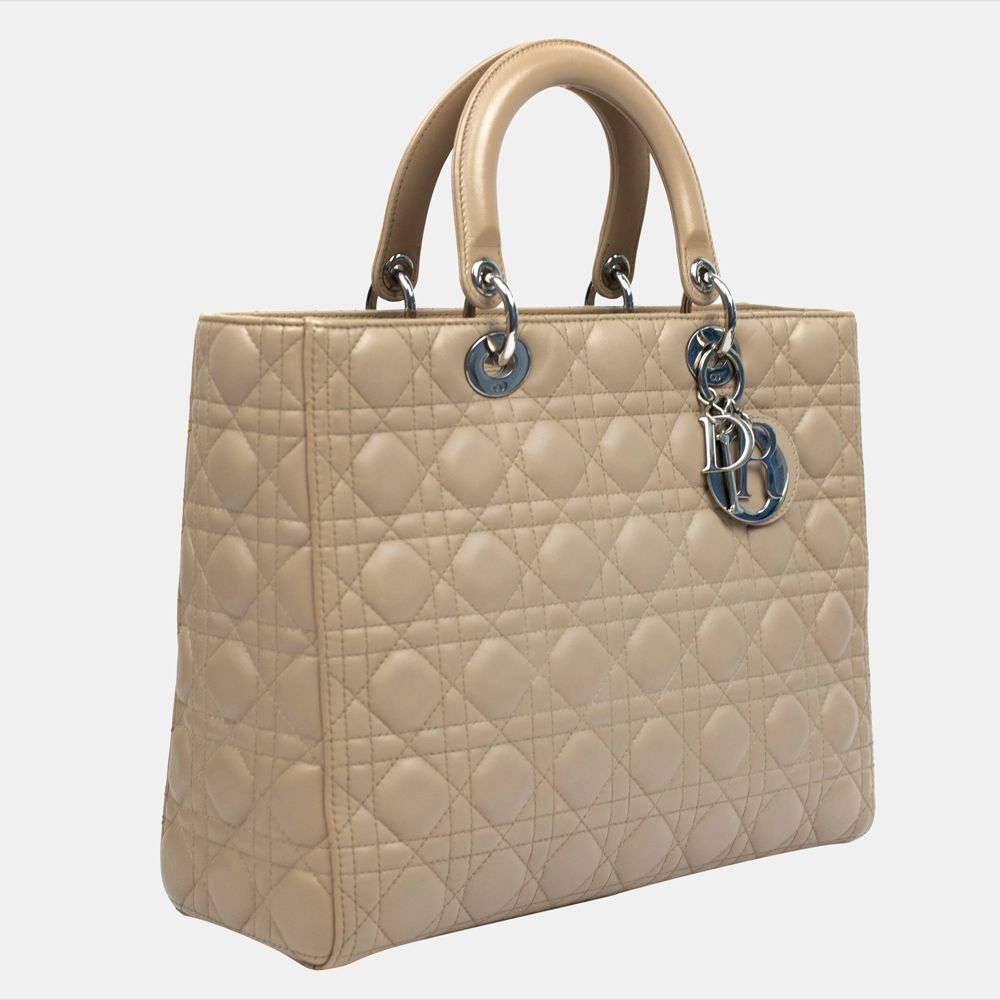 

Dior Beige Cannage Leather Lady Dior Large Tote Bag