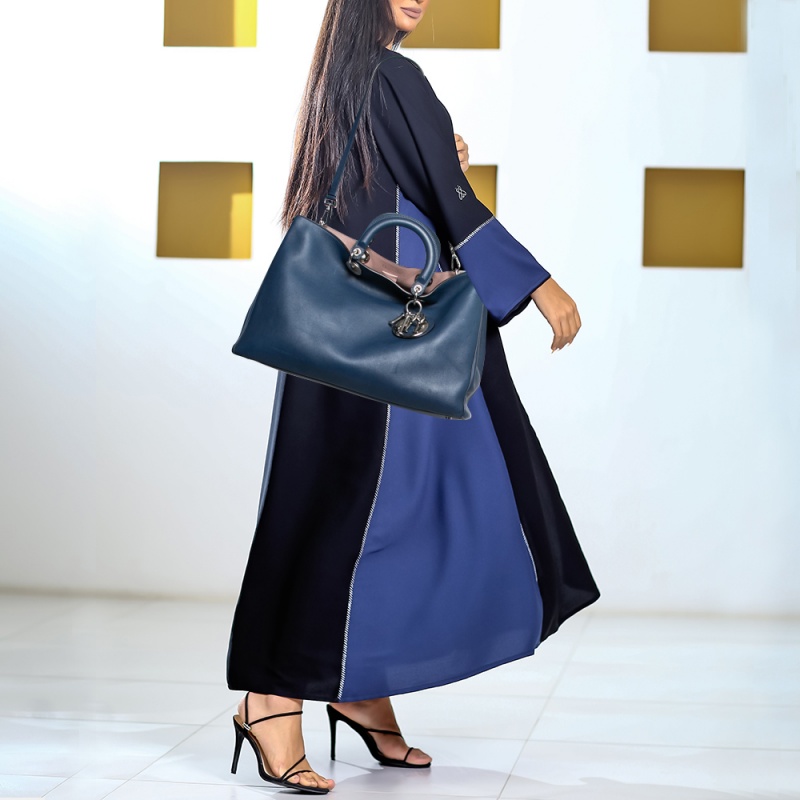 

Dior Navy Blue Leather Extra Large Diorissimo Tote