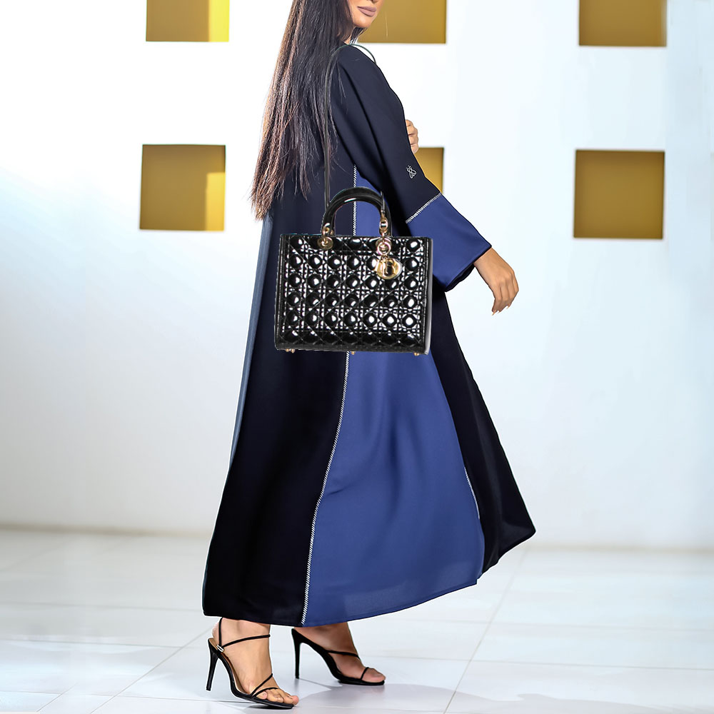 

Dior Black Cannage Patent Leather Large Lady Dior Tote
