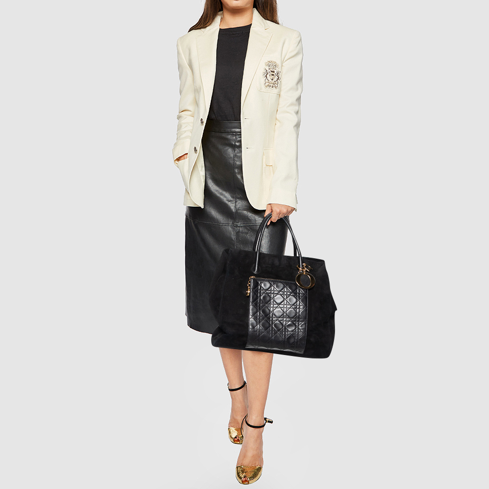 

Dior Black Cannage Leather and Suede Vintage Tote