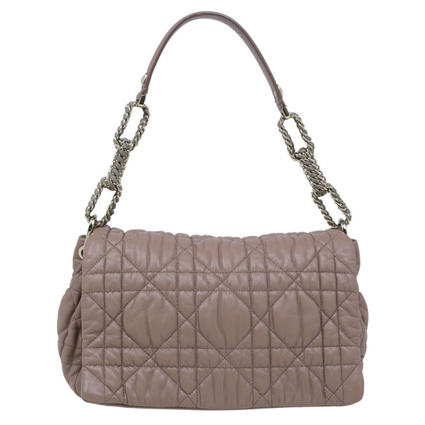 Pre Owned Dior Beige Cannage Quilted Lambskin Large Flap Shoulder Bag