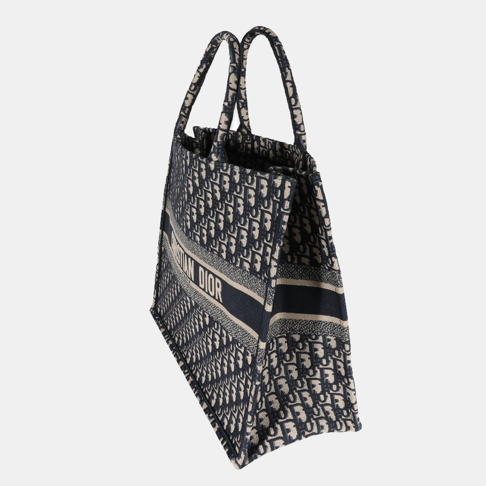 

Dior Blue Canvas Oblique Embroidery  Book Tote Bag