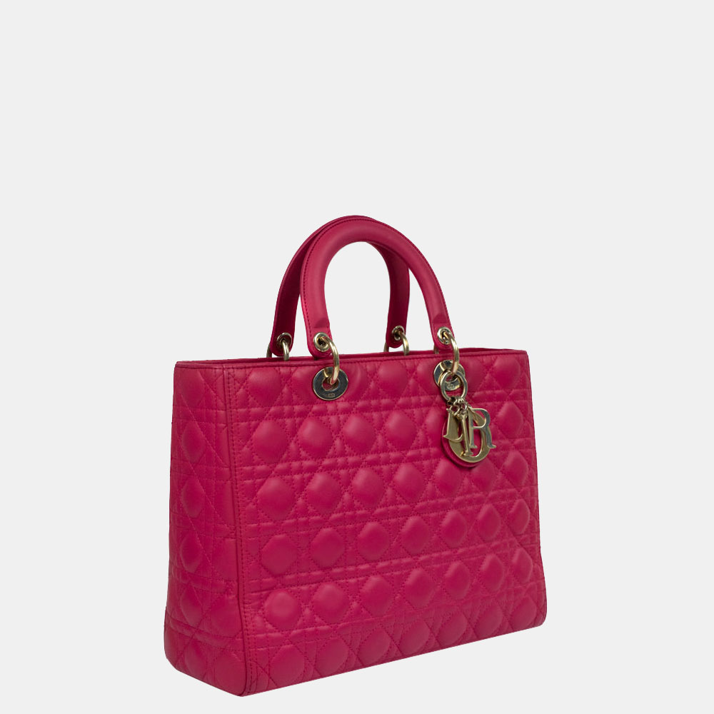 

Dior Pink Leather Lady Dior Large Cannage Shoulder Bag