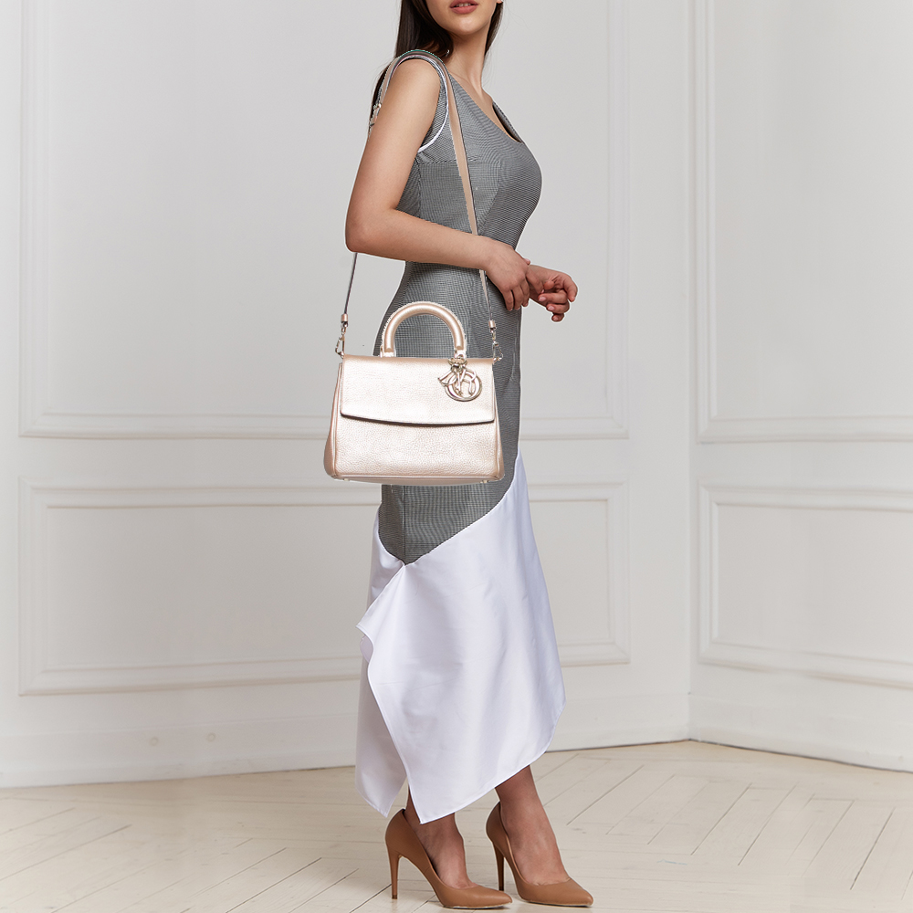 

Dior Metallic Gold Leather Small Be Dior Flap Top Handle Bag