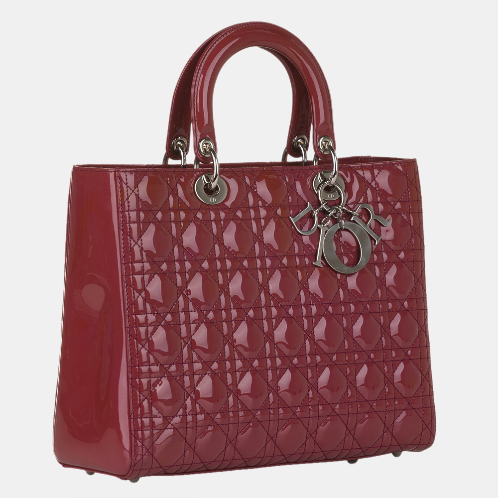 

Dior Red Cannage Lady Dior Patent Leather Satchel