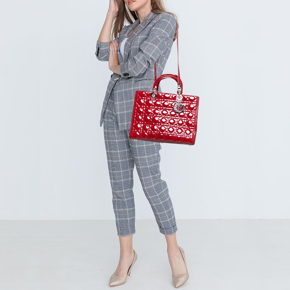 

Dior Red Cannage Patent Leather Large Lady Dior Tote
