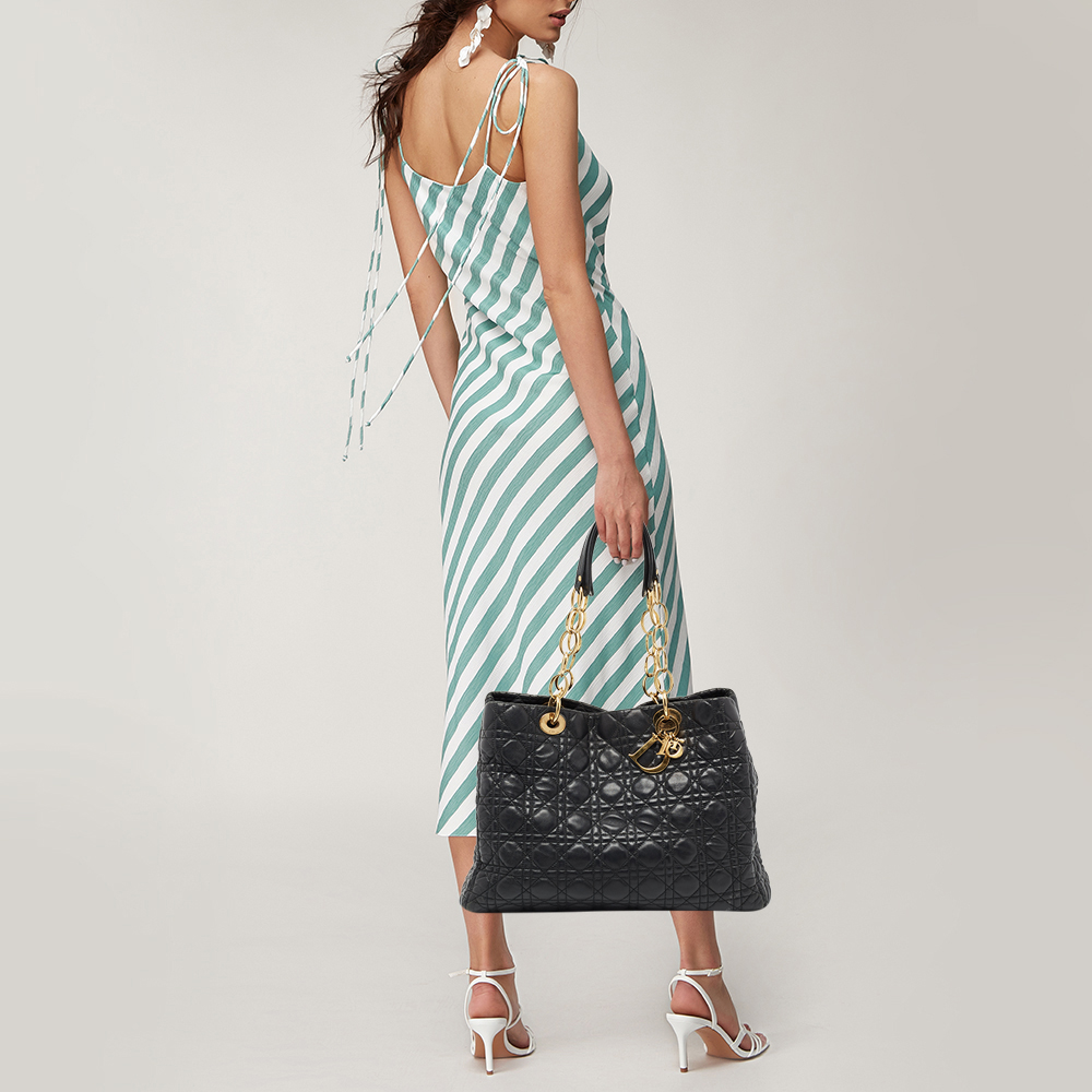 

Dior Black Quilted Cannage Leather Large Soft Lady Dior Tote