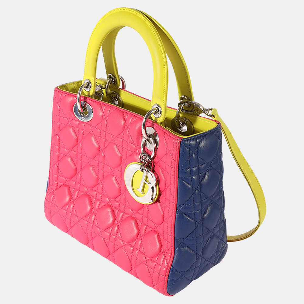 

Dior Tricolor Quilted Lambskin Medium Lady Dior Bag, Blue