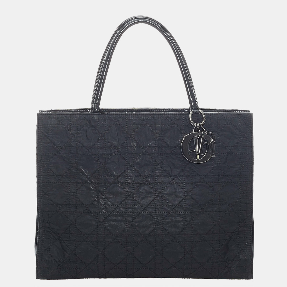Pre-owned Dior Black Cannage Nylon Shopper Tote Bag | ModeSens