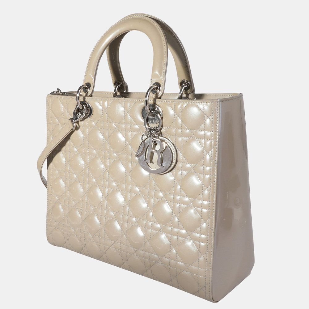 

Dior Grey Cannage Patent Calfskin Leather  Lady Dior Tote Bag