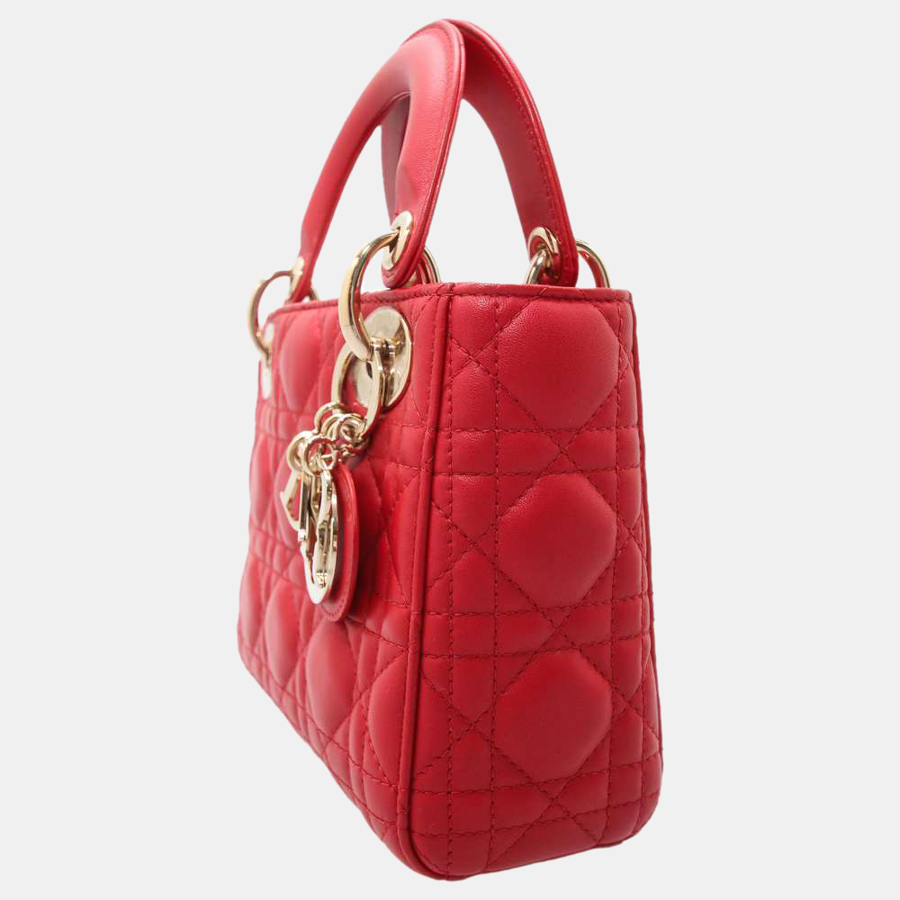 

Dior Red Lambskin Leather Mini Lady Dior Bag