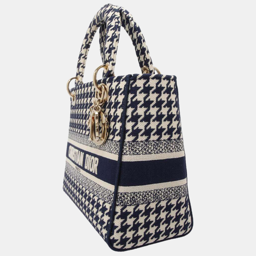 

Dior Navy/White Canvas Medium 2021 Lady D-Lite Bag, Navy blue