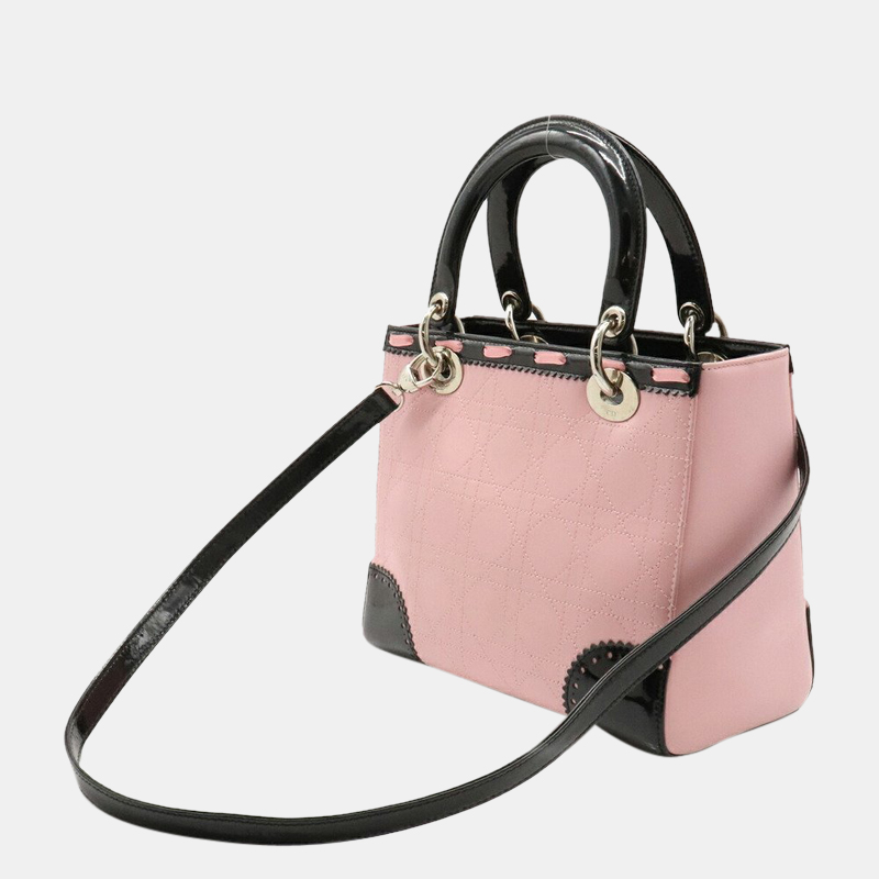 

Christian Dior Patent Leather Pink/Black Lady Dior Mini Top Handle Bag