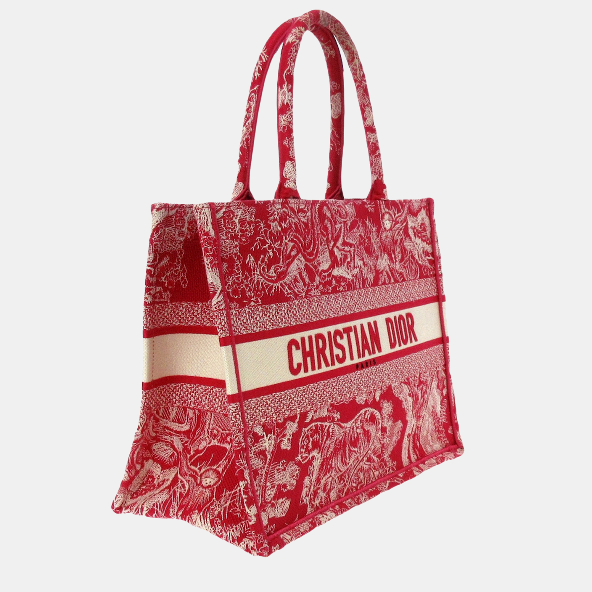 

Dior Red Embroidered Book Tote Canvas Tote Bag