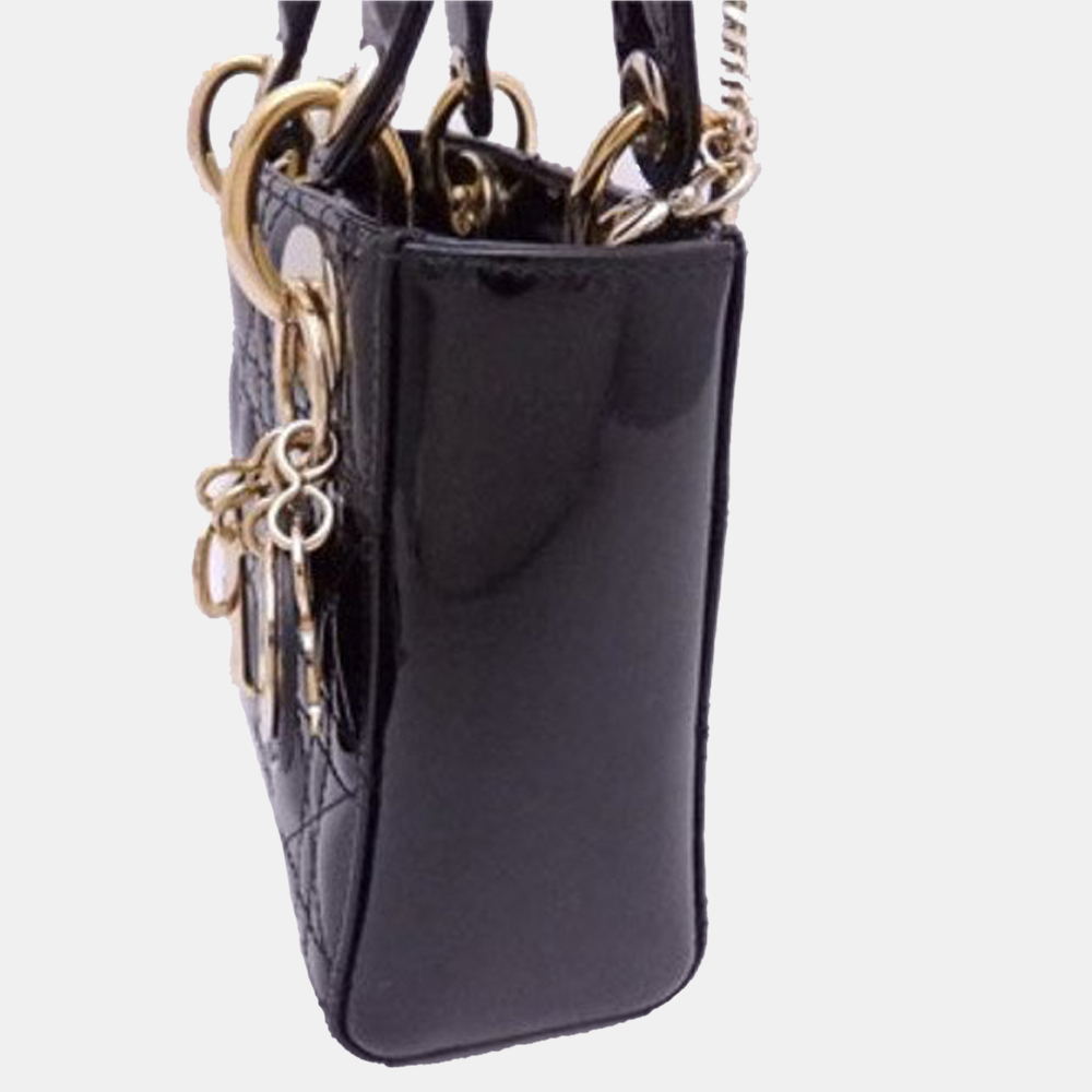 

Dior Black Patent Leather Cannage Mini Lady Dior Tote Bag