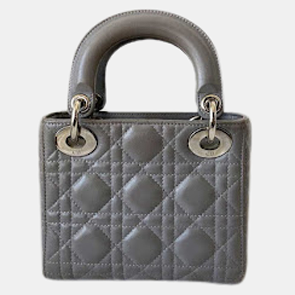 

Dior Grey Cannage Leather Mini Lady Dior Tote