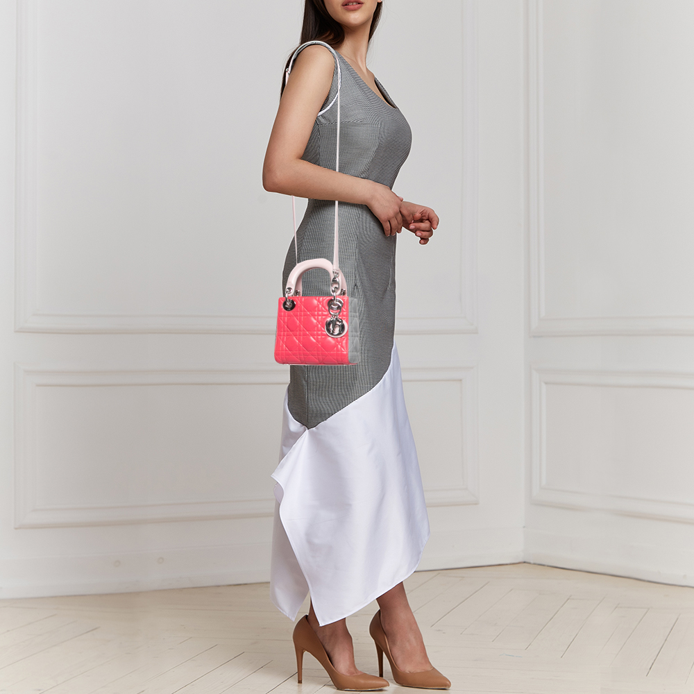 

Dior Tricolor Cannage Leather Mini Lady Dior Tote, Pink