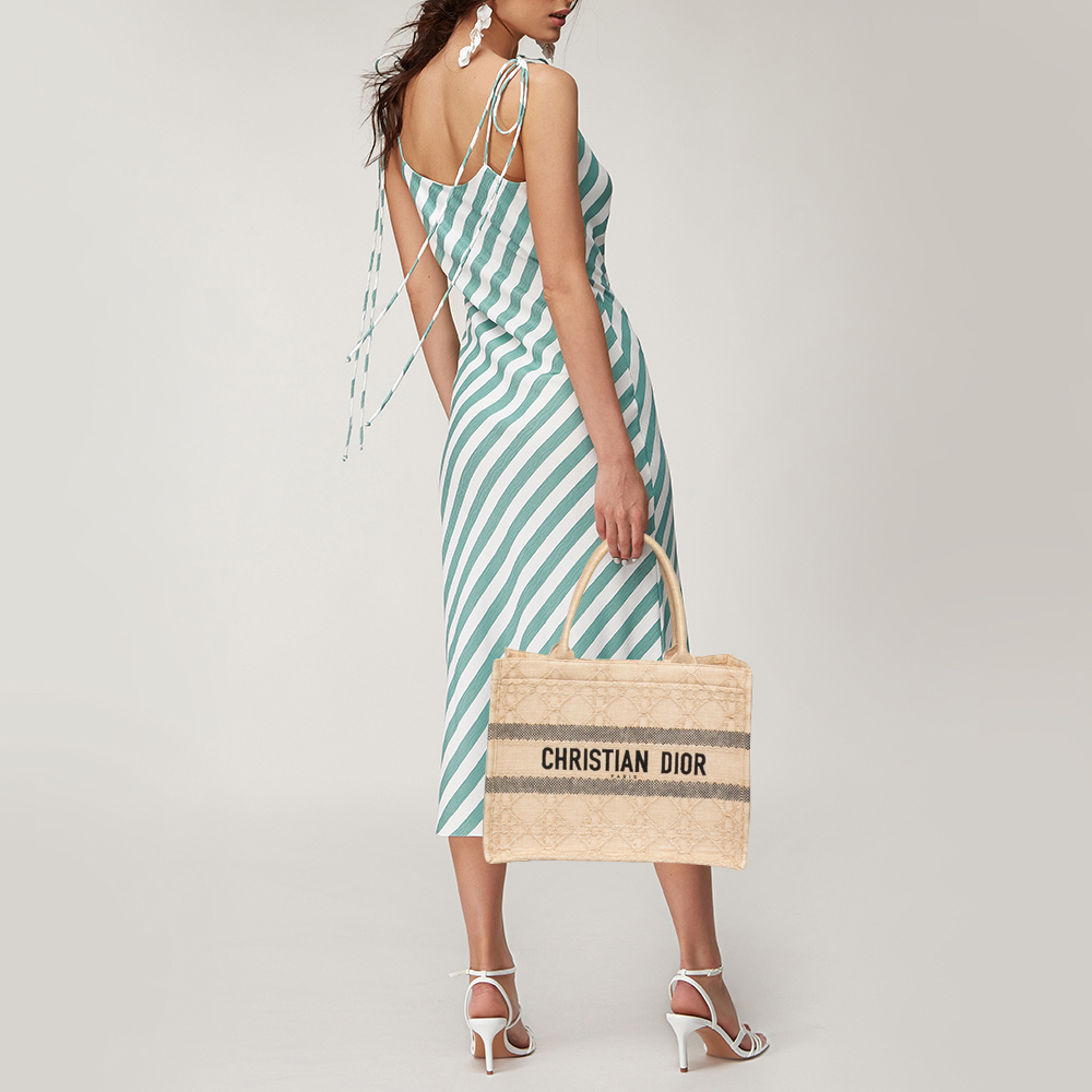 

Dior Beige Cannage Raffia Medium Book Tote