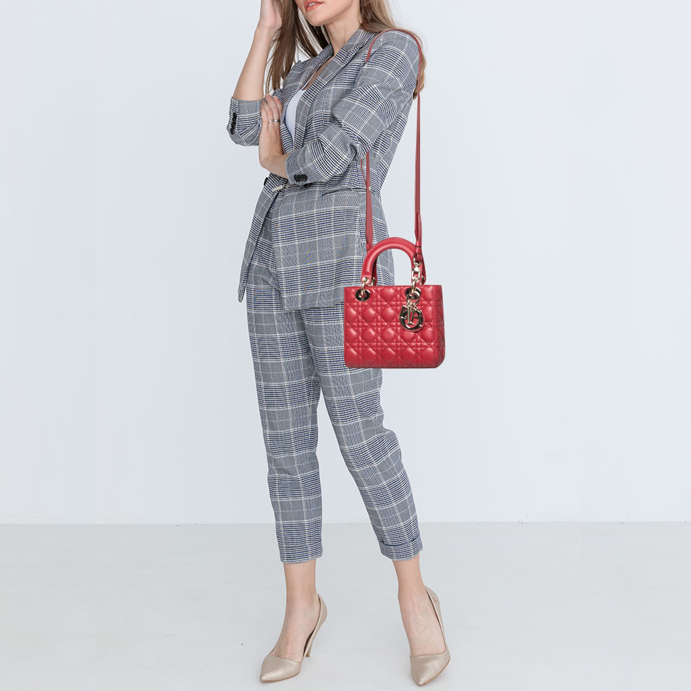 

Dior Red Cannage Leather Small Lady Dior Tote