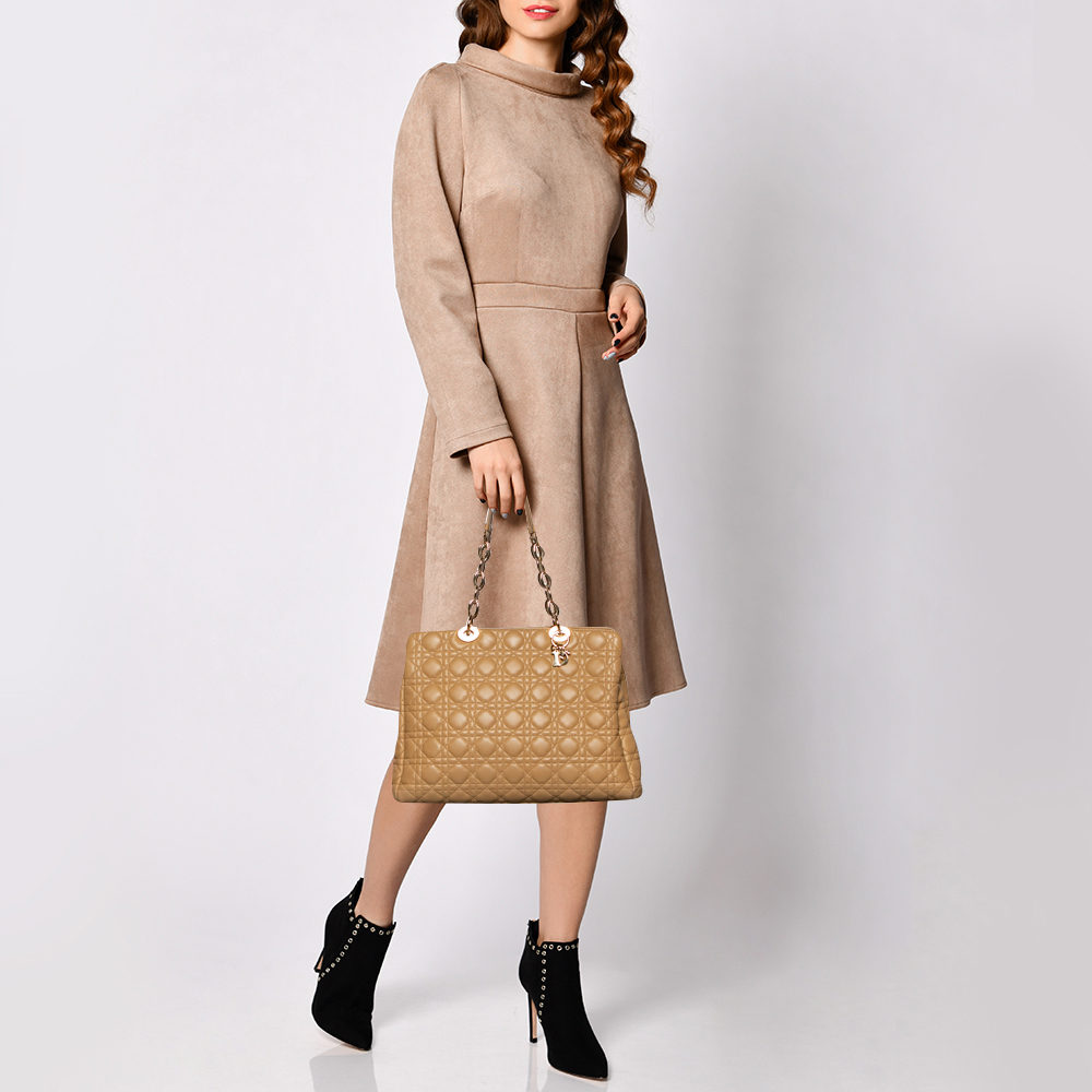 

Dior Beige Cannage Leather Large Soft Lady Dior Shopping Tote