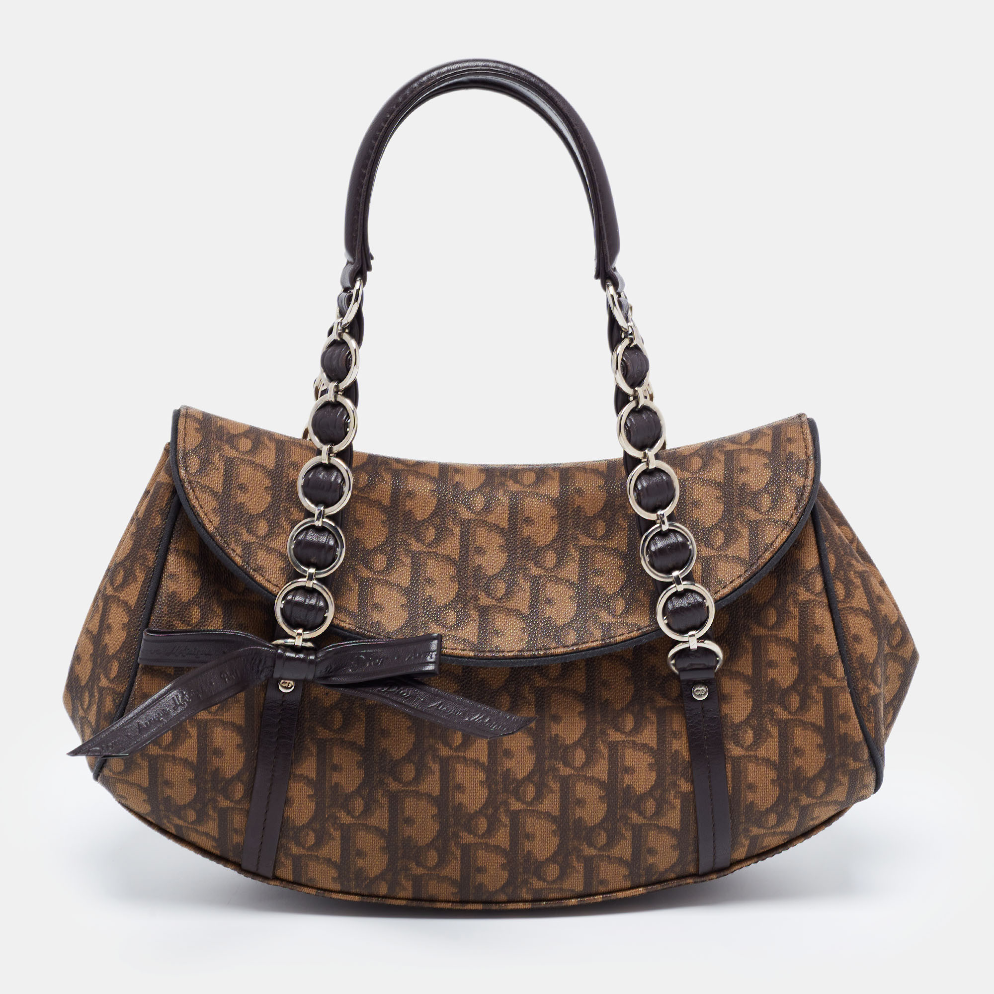 مملوكة مسبقًا Dior Brown Monogram Coated Canvas and Velvet Romantique Trotter Flap Bag