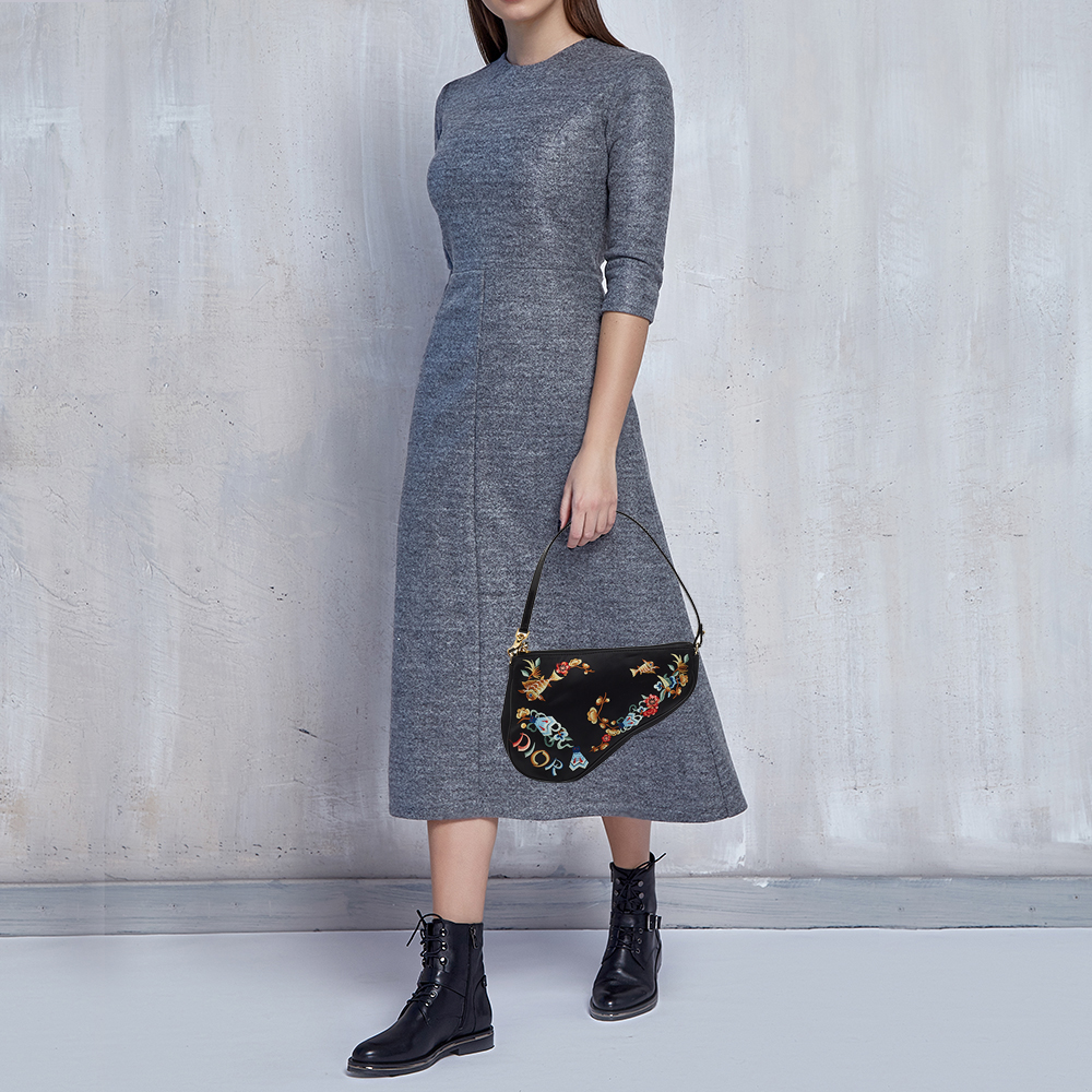 

Dior Black Satin Embroidered Saddle Shoulder Bag