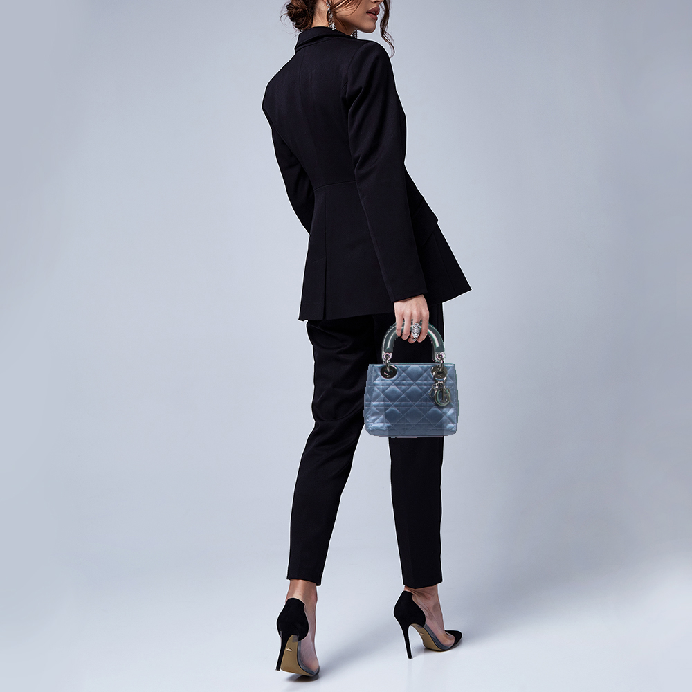 

Dior Blue Cannage Satin and Patent Leather Mini Lady Dior Tote